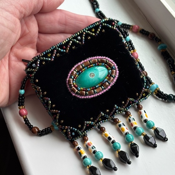 Ladies Unique Tourquise Black Beaded Bag - Picture 3 of 7